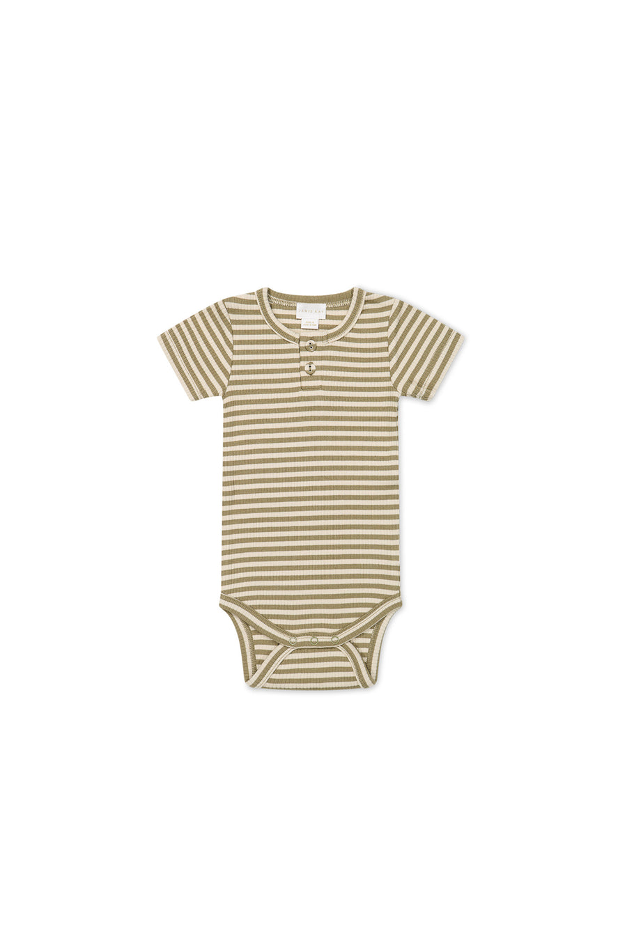 Organic Cotton Modal Darcy Rib Tee Bodysuit - Narrow Stripe Oak/Soft Clay Childrens Bodysuit from Jamie Kay USA