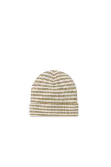 Organic Cotton Modal Lennon Beanie - Narrow Stripe Balm/Cloud Childrens Hat from Jamie Kay USA