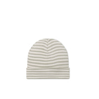 Organic Cotton Modal Lennon Beanie - Narrow Stripe Moss/Cloud Childrens Beanie from Jamie Kay USA