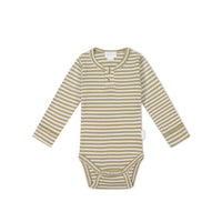 Organic Cotton Modal Long Sleeve Bodysuit - Narrow Stripe Balm/Cloud Childrens Bodysuit from Jamie Kay USA