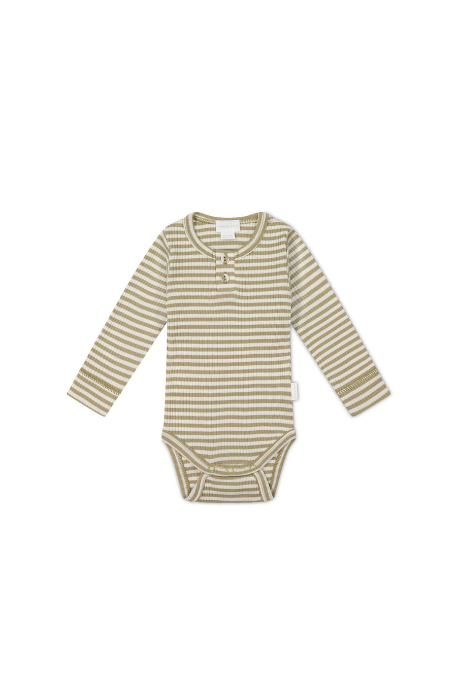 Organic Cotton Modal Long Sleeve Bodysuit - Narrow Stripe Balm/Cloud Childrens Bodysuit from Jamie Kay USA