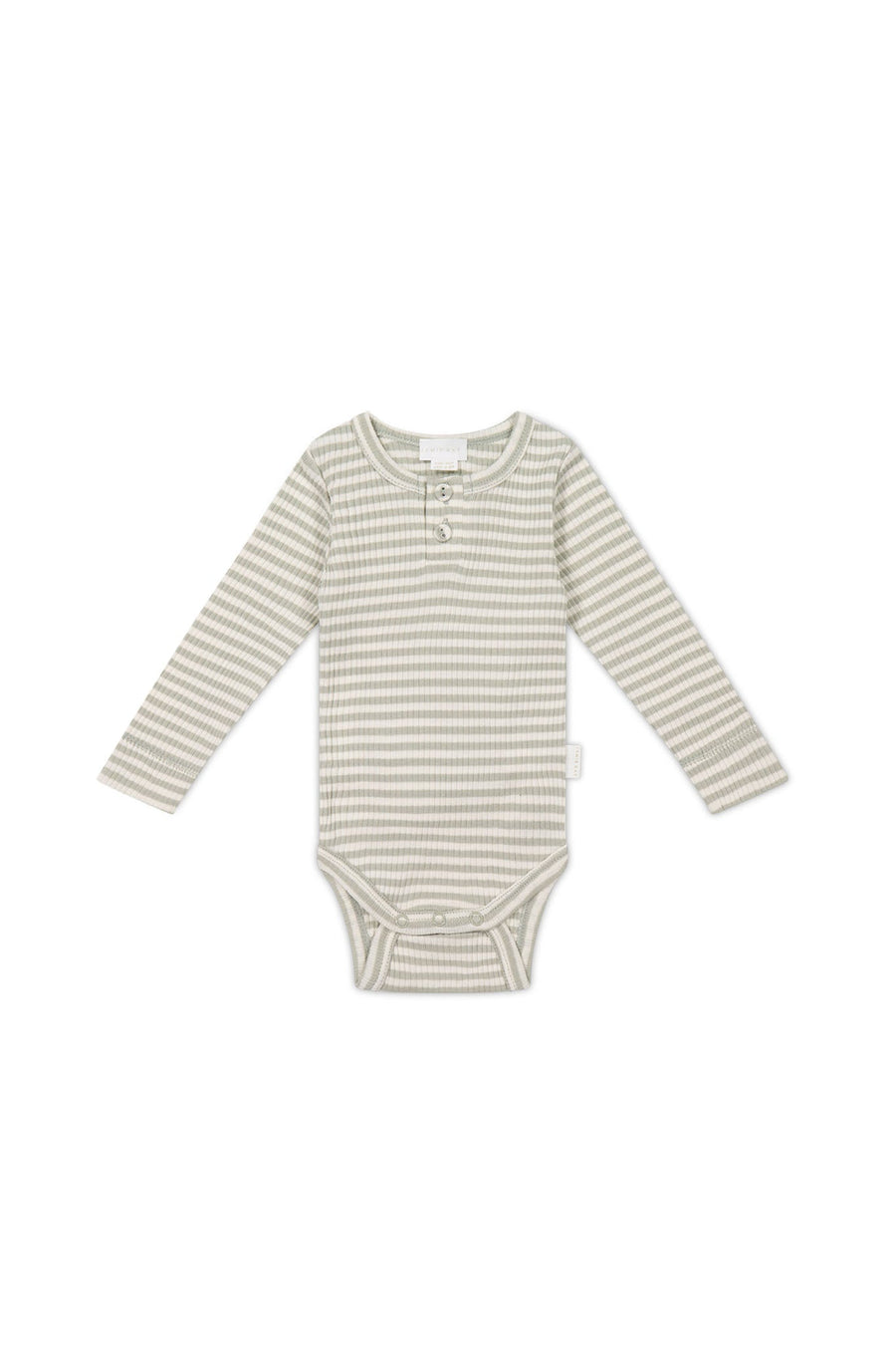 Organic Cotton Modal Long Sleeve Bodysuit - Narrow Stripe Moss/Cloud Childrens Bodysuit from Jamie Kay USA