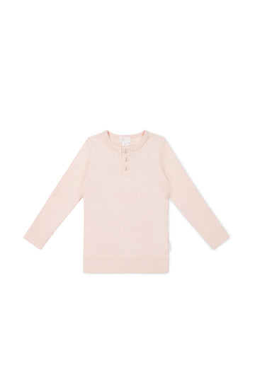 Organic Cotton Modal Long Sleeve Henley - Dainty Pink Childrens Top from Jamie Kay USA