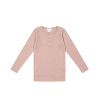 Organic Cotton Modal Long Sleeve Henley - Peony Marle Childrens Top from Jamie Kay USA