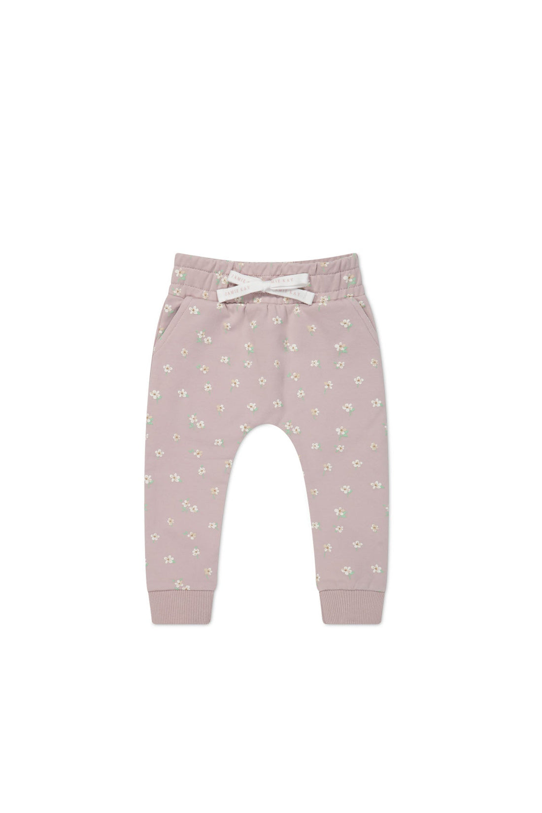 Organic Cotton Morgan Track Pant - Simple Flowers Lilac Childrens Pant from Jamie Kay USA
