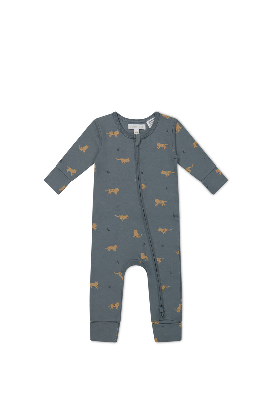 Organic Cotton Reese Zip Onepiece - Lenny Leopard Smoke Childrens Onepiece from Jamie Kay USA