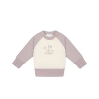 Organic Cotton Tao Sweatshirt - Parchment Kitty Teacup Lilac Childrens Top from Jamie Kay USA