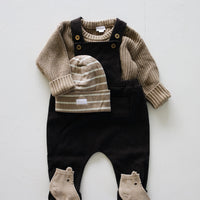 Organic Cotton Fine Rib Beanie - Elias Stripe Sable Marle Childrens Hat from Jamie Kay USA