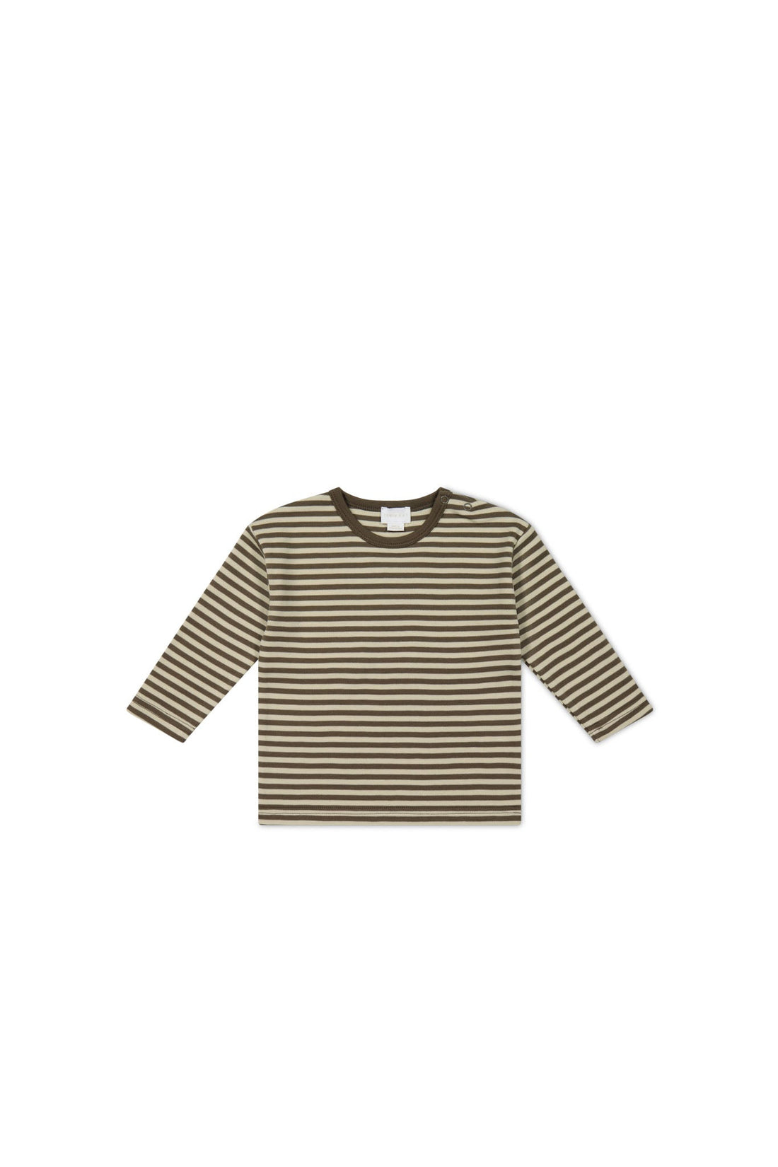 Pima Cotton Arnold Long Sleeve Top - Narrow Stripe Brownie/Biscuit Childrens Top from Jamie Kay USA