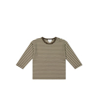 Pima Cotton Arnold Long Sleeve Top - Narrow Stripe Brownie/Biscuit Childrens Top from Jamie Kay USA