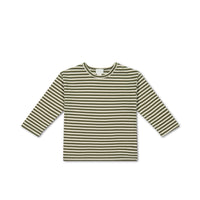 Pima Cotton Arnold Long Sleeve Top - Narrow Stripe Deep Olive/Soft Clay Childrens Top from Jamie Kay USA