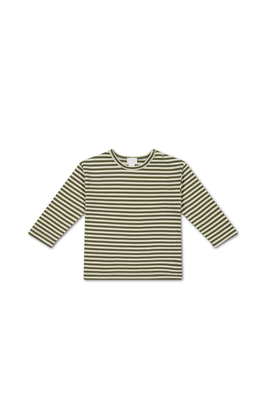 Pima Cotton Arnold Long Sleeve Top - Narrow Stripe Deep Olive/Soft Clay Childrens Top from Jamie Kay USA