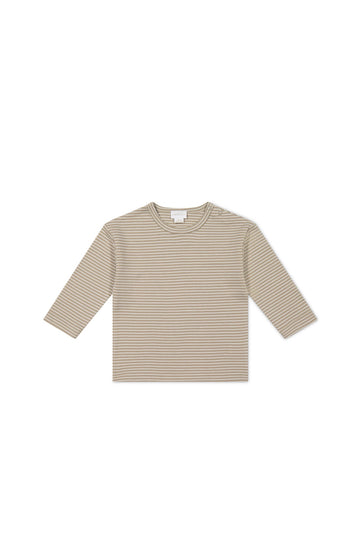 Pima Cotton Arnold Long Sleeve Top - Vintage Taupe/Cloud Stripe Childrens Top from Jamie Kay USA