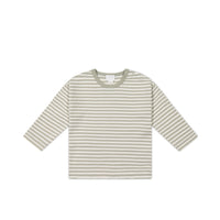 Pima Cotton Arnold Long Sleeve Top - Narrow Stripe Moss/Cloud Childrens Top from Jamie Kay USA