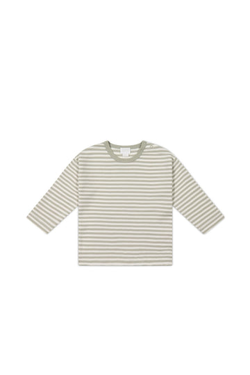 Pima Cotton Arnold Long Sleeve Top - Narrow Stripe Moss/Cloud Childrens Top from Jamie Kay USA