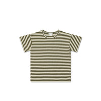 Pima Cotton Hunter Tee - Narrow Stripe Deep Olive/Soft Clay Childrens Top from Jamie Kay USA