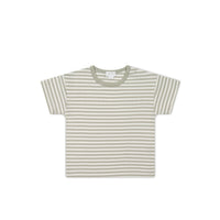 Pima Cotton Hunter Tee - Narrow Stripe Moss/Cloud Childrens Top from Jamie Kay USA