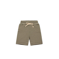 Pima Cotton Marley Short - Narrow Stripe Brownie/Biscuit Childrens Short from Jamie Kay USA