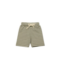 Pima Cotton Marley Short - Narrow Stripe Deep Olive/Soft Clay Childrens Short from Jamie Kay USA