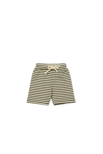 Pima Cotton Marley Short - Narrow Stripe Deep Olive/Soft Clay Childrens Short from Jamie Kay USA