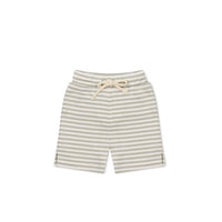 Pima Cotton Marley Short - Narrow Stripe Moss/Cloud Childrens Short from Jamie Kay USA