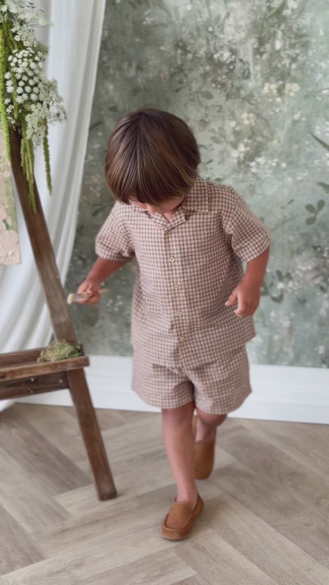 Organic Cotton Louis Short - Cabin Check Cocoa Childrens Shorts from Jamie Kay USA
