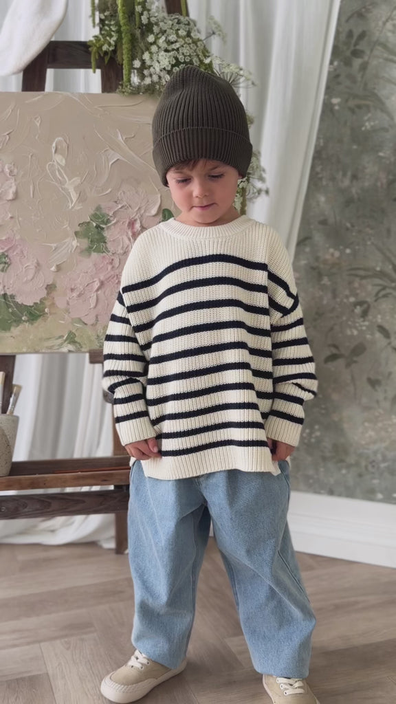 Lawrence Knit Jumper - Lawrence Stripe Cloud/Eclipse Childrens Jumper from Jamie Kay USA