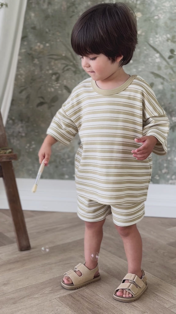 Pima Cotton Wesley Tee - Double Stripe Hay/Cloud Childrens Top from Jamie Kay USA