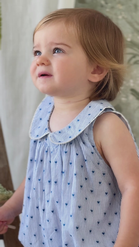 Organic Cotton Wisteria Playsuit - Mon Amour Stripe Indigo Childrens Playsuit from Jamie Kay USA