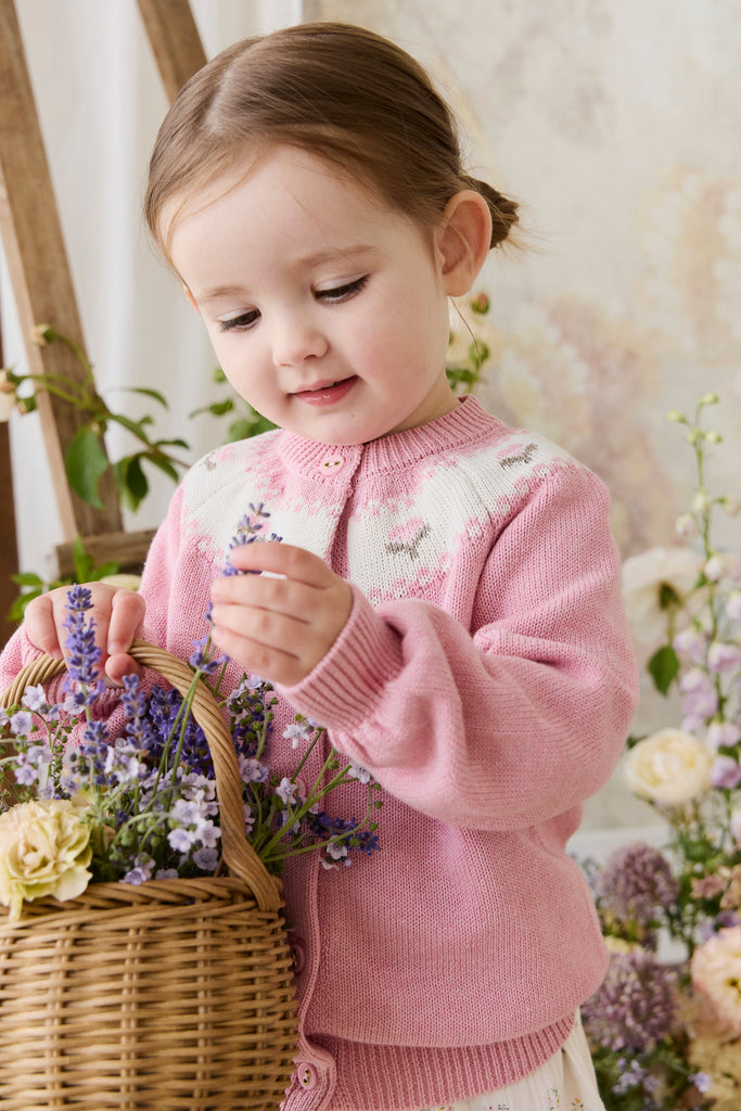 Annette Cardigan - Annette Jacquard - Pink Flutter Marle Childrens Top from Jamie Kay USA