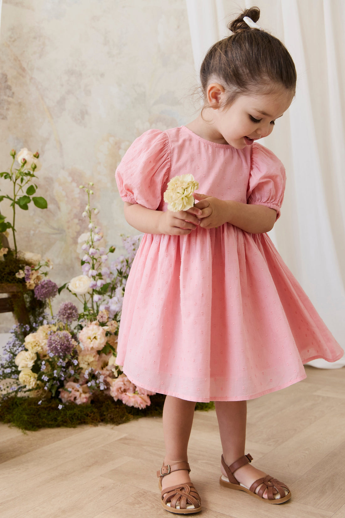 Organic Cotton Frannie Dress - Swiss Pink Childrens Dress from Jamie Kay USA