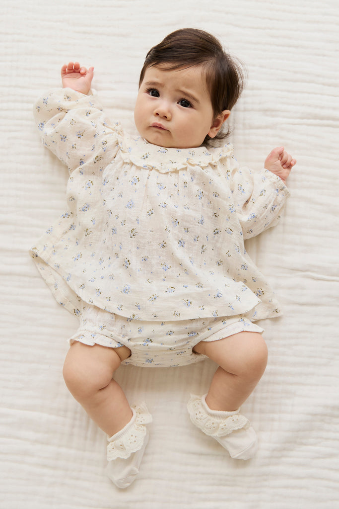 Organic Cotton Frill Bloomer - Juniper Fields Blue Childrens Bloomer from Jamie Kay USA