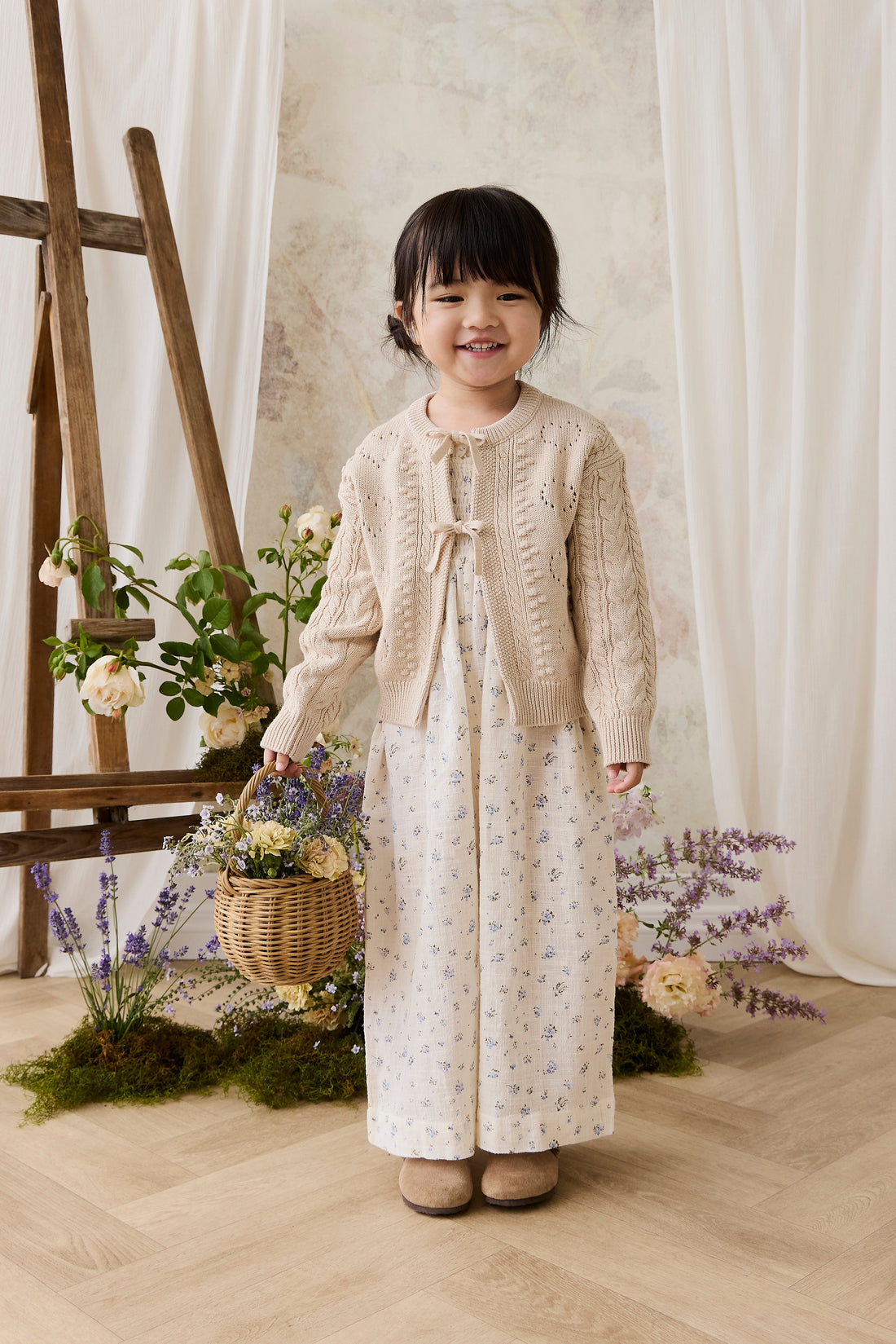 Josephine Cardigan - Light Oatmeal Marle Childrens Top from Jamie Kay USA