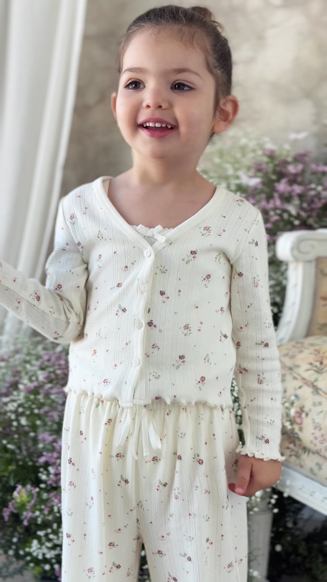 Organic Cotton Pointelle Carine Pant - Eloise Egret Childrens Pant from Jamie Kay USA