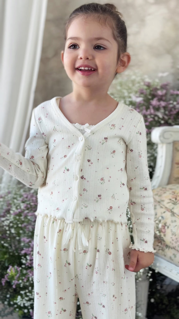 Organic Cotton Pointelle Carine Pant - Eloise Egret Childrens Pant from Jamie Kay USA
