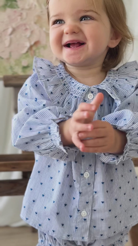 Organic Cotton Bellamy Blouse - Mon Amour Stripe Indigo Childrens Top from Jamie Kay USA