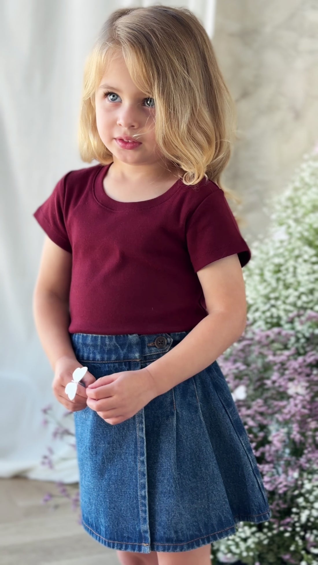 Organic Cotton Rib Helene Tee - Burgundy Childrens Top from Jamie Kay USA