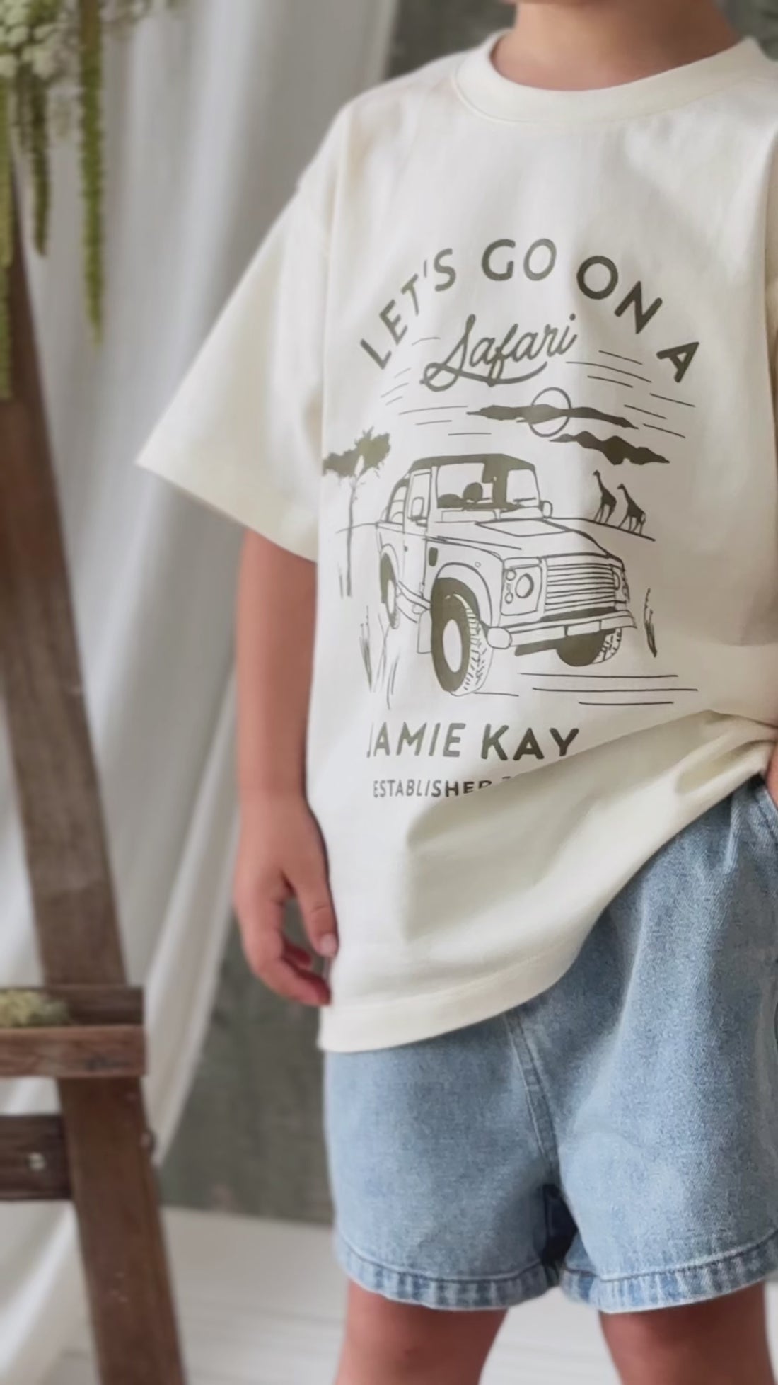 Organic Cotton Bjorn Tee - Parchment Safari Truck Childrens Top from Jamie Kay USA