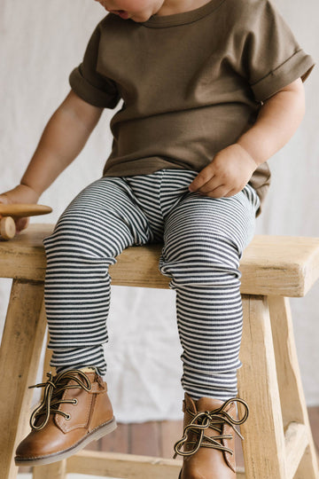 Organic Cotton Fine Rib Legging - Jean Stripe Onyx Childrens Legging from Jamie Kay USA