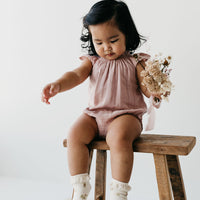 Organic Cotton Muslin Tamara Playsuit - Mauve Shadow - Pink baby girls short sleeved playsuit from Jamie Kay