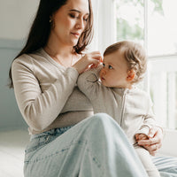 Organic Cotton Fine Rib Womens Long Sleeve Top - Sand Marle Childrens Womens Top from Jamie Kay USA