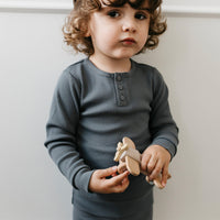 Organic Cotton Modal Elastane Long Sleeve Henley - Smoke - Childrens Everyday Top from Jamie Kay