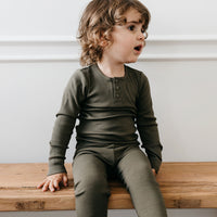 Organic Cotton Modal Elastane Legging - Olive - Childrens Leggings at Jamie Kay