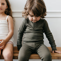 Organic Cotton Modal Elastane Legging - Olive - Childrens Leggings at Jamie Kay