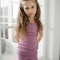 Organic Cotton Modal Henley Tee - Berry Jam Childrens Top from Jamie Kay USA