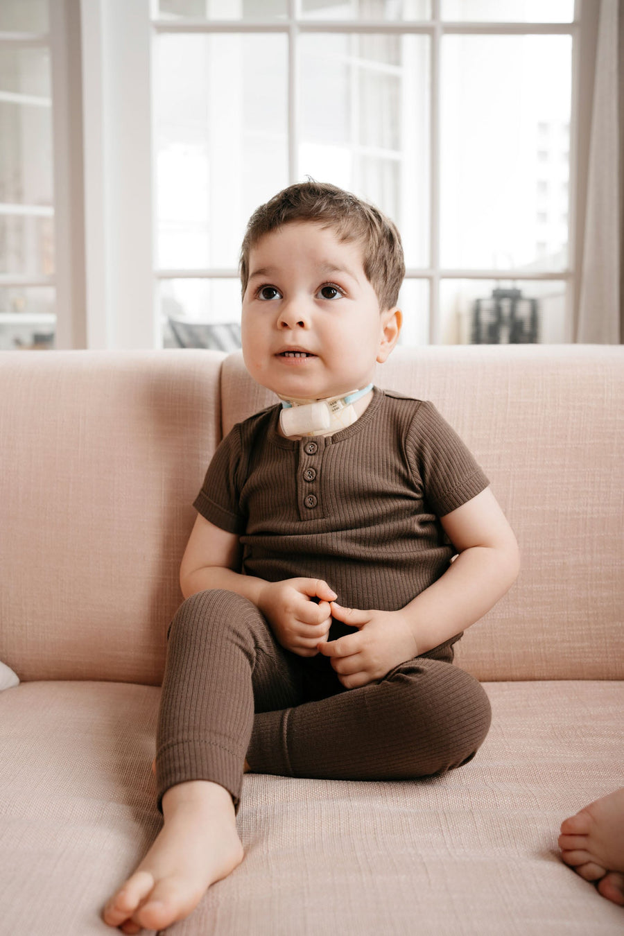 Organic Cotton Modal Henley Tee - Cocoa Childrens Top from Jamie Kay USA
