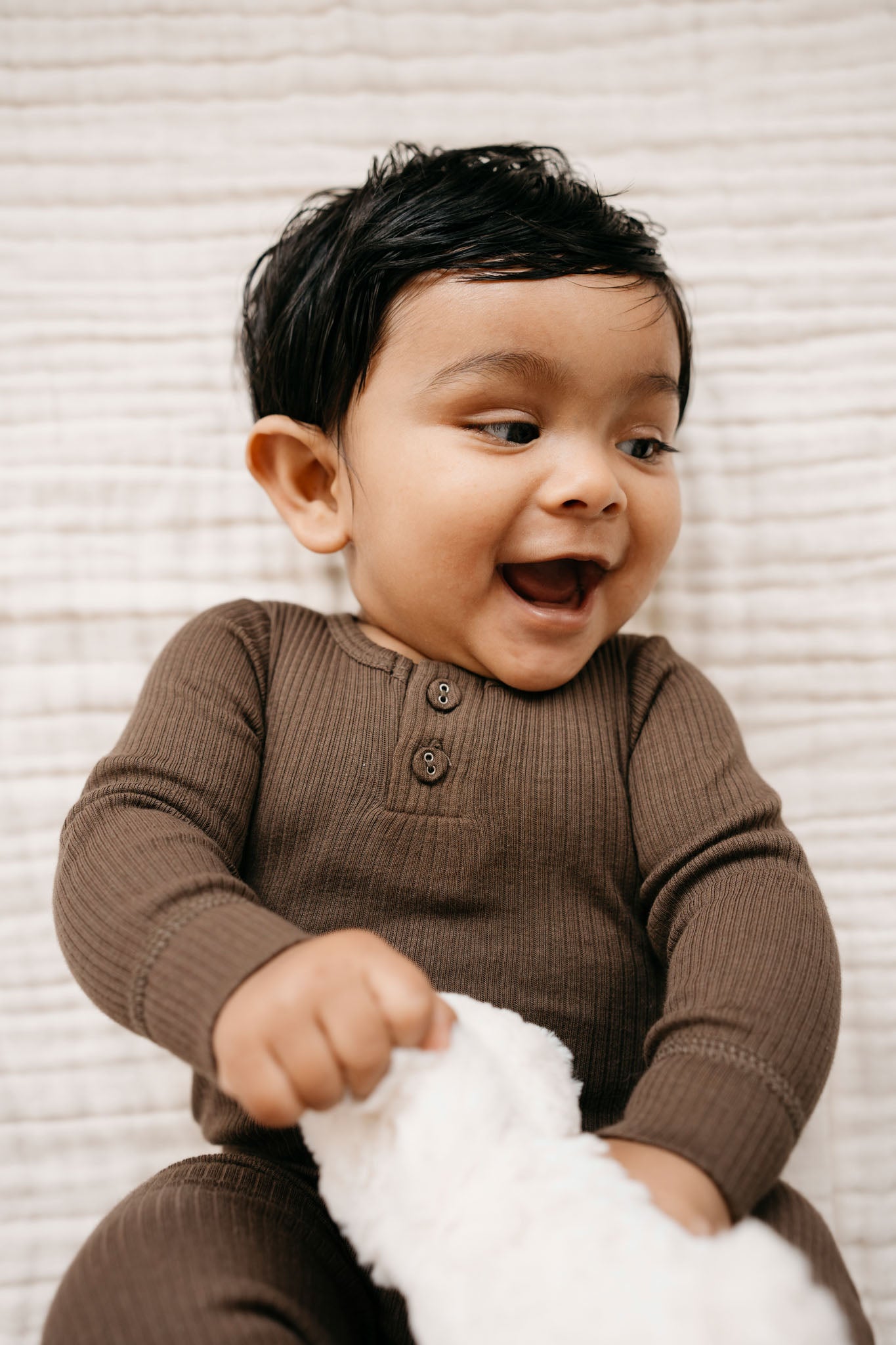 Organic Cotton Modal Long Sleeve Bodysuit Cocoa Jamie Kay USA