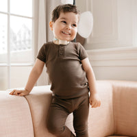 Organic Cotton Modal Henley Tee - Cocoa Childrens Top from Jamie Kay USA