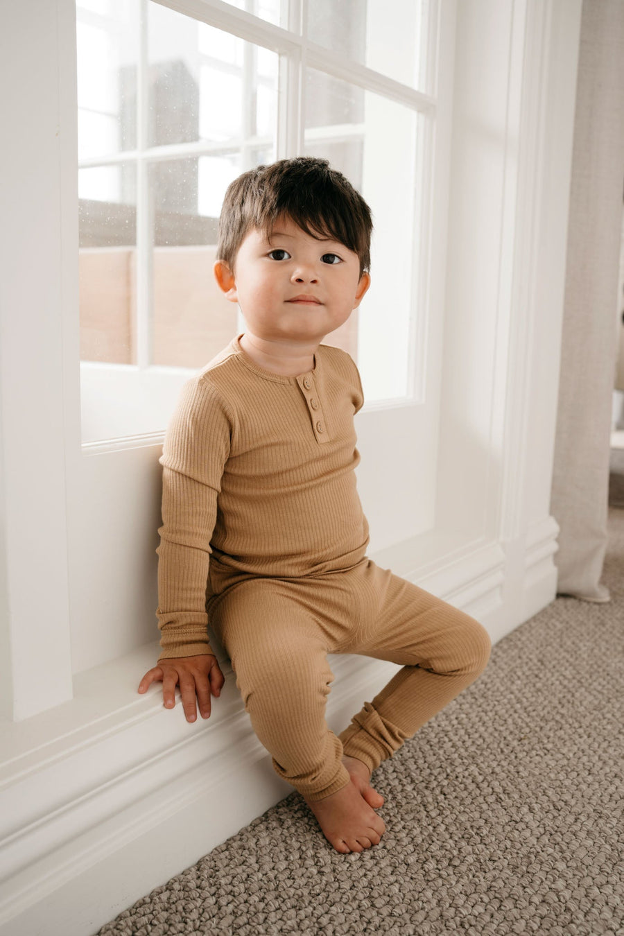 Organic Cotton Modal Long Sleeve Henley - Honeycomb Childrens Top from Jamie Kay USA