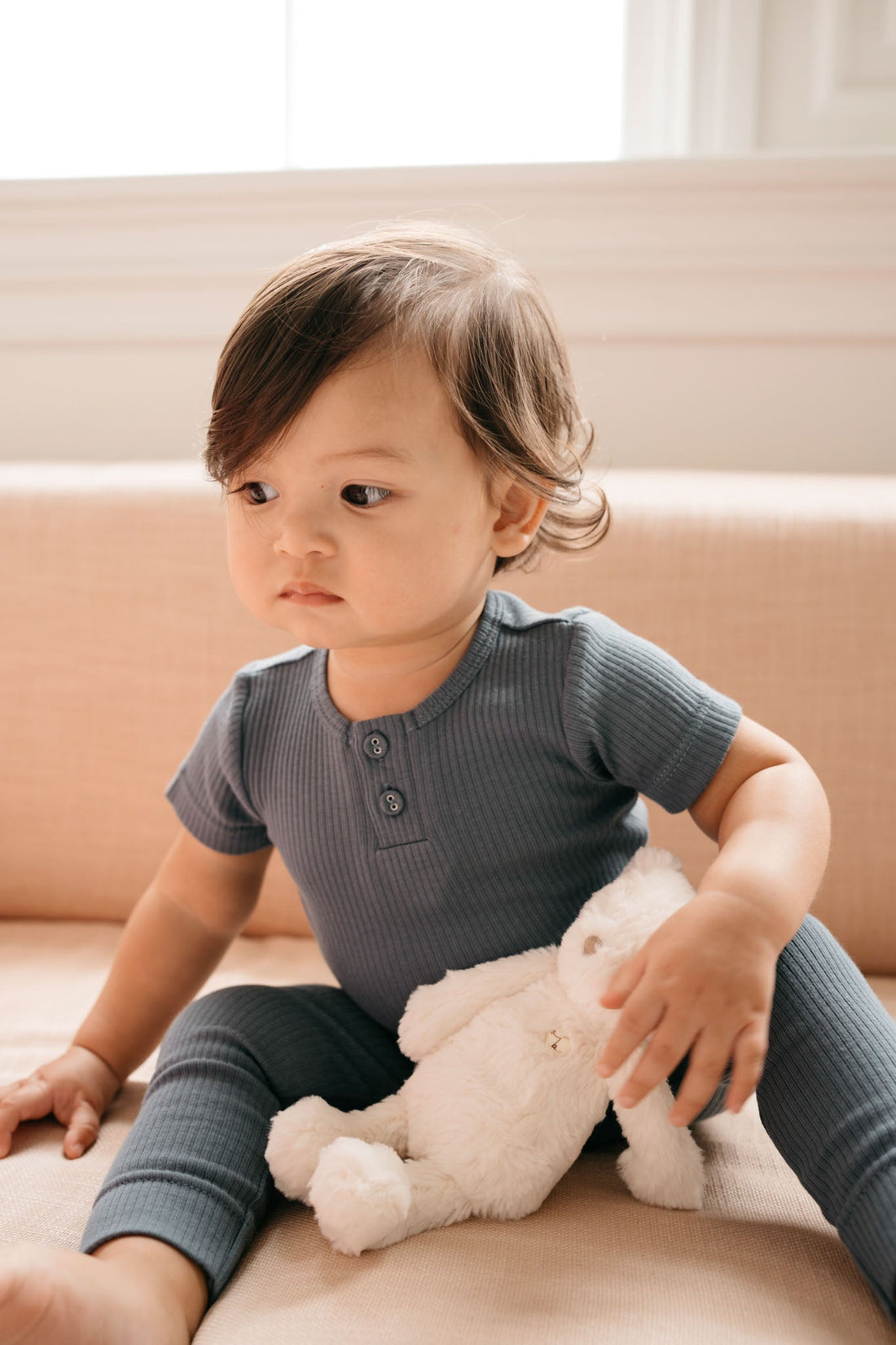 Organic Cotton Modal Darcy Rib Tee Bodysuit - Stormy Night Childrens Bodysuit from Jamie Kay USA